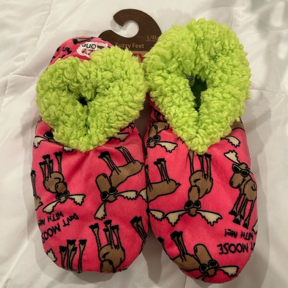 Lazy One Moose Slippers - Pink and Lime
